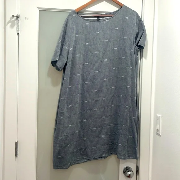 eileen fisher denim dress Eileen Fisher Organic Cotton Denim Band Collar Dress
